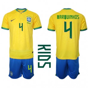 Brasilien Marquinhos #4 Hemmaställ Barn VM 2022 Kortärmad (+ Korta byxor)